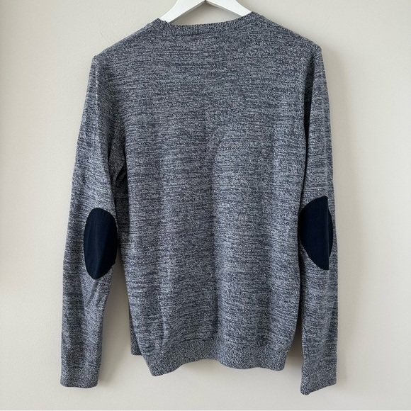 Topshop Topman Blue Heathered Elbow Patch Long Sleeve Shirt Sweater Crew Neck - Picture 8 of 14